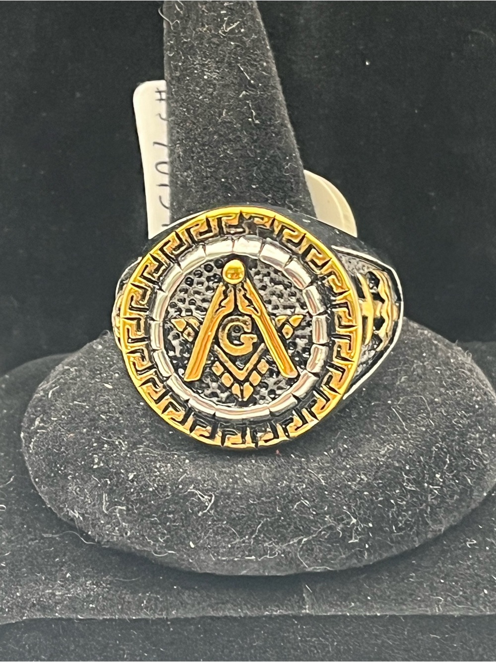 Stainless Steel Two-Tone Gold and Silver Masonic Signet Ring Sz 14